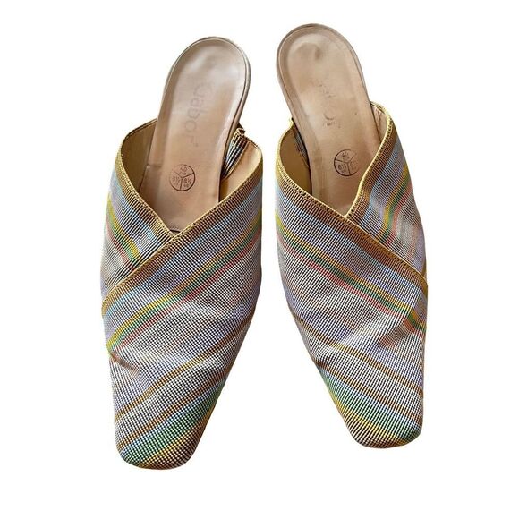 Gabor VTG Multicolour Pastel Woven Open Backed Low Block Heel Mules Shoes - Picture 2 of 13